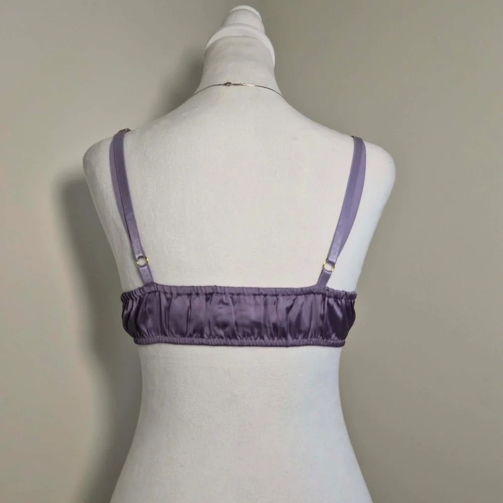 Free People NWOT She Silky Bralette Elderberry Purple Lace Satin Smocked Bra L - Picture 6 of 10